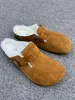 Designer Birkinstock Slippers Outlet German Buckle Japanese Boston Baotou Slippers Cork Men's Burken Shoes Women's Autumn and Winter Leather Plush Wool