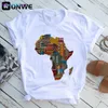 Dames T-shirt Afrika Map Graphic Women T-shirts 2021 Zomer Harajuku Vrouwelijke tops T-shirt Girl Wit bedrukte kleding Streetwear Drop Ship 022223H