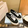 with Box Prad Designer Canvas Shoe Women Rubber Platform Casual Shoes Fashion Motocross Tires Sole Double Wheel Nylon Gabardine Sneakers Kl