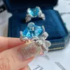 Vrouwen bruiloft ringen meisjes romantische hemelsblauw kunstmatig kristal zirkon diamant bowknot wit goud vergulde platina ring feest sieraden verjaardag cadeau verstelbaar