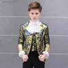 Комплекты одежды для мальчиков, комплект одежды в европейском стиле в стиле ретро, детский принц, очаровательный костюм для драматического шоу, детский пиджак, жилет, брюки, наряд с цветочным воротником
