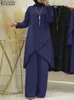 Vêtements ethniques ZANZEA Mode Urban Survêtement Femmes musulmanes Blouse à manches longues Abaya Costumes Paillettes Vêtements islamiques Ensembles assortis en vrac 2PCS 230222