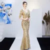 Party Dresses Gold Sequined Pets Up V Neck Backless Half Sleeve Long Mermaid Women Fashion Elegant Cocktail Dress Sexig Club 2023