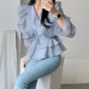 Women's Blouses Gentle Style Lady Tops Fashion V-neck Tie Waist Double-layer Ruffled Shirts Flared Sleeve Sunscreen Shirt Women Blouse