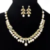 Halsband örhängen set faux pärla rhinestone blad dingle brud bröllop smycken halsband