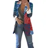 Tvådelt klädkvinnor tryckt Cardigan Formell kostym Långärmad laper Business Office Jacketrock Blus Kvinnor Duster Coattwo