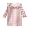 Pajamas Mudkingdom Ruffle Collar Girls Nightgowns Plaid Long Sleeve Toddler Pajamas Dress Peter Pan Cute Sleep Shirts Girl Homewear 230222