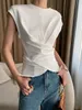 Women's TShirt Trendy niche design cross strap shoulder pads cotton Tshirt top early spring 230221