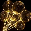 Inne imprezy imprezowe dostawy 10pcs LED Light Up Bobo 20 -cal przezroczysty hel balon z kijem na Halloween świąteczny ślub Dekoracja urodzin Globos 230221