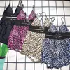 Bikini de leopardo para mujer, traje de baño de lujo para mujer, traje de baño Sexy con letras de marca, Bikinis ajustables con almohadilla en el pecho SML