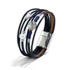 STRAND VINTAGE Meerdere lagen Lederen armbanden voor vrouwelijke mannen gesimuleerde parel mode charmes shell armband femme statement sieraden