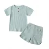 Pyjamas Solide Coton Enfants Pyjamas Ensembles Unisexe Garçons Vêtements Pyjama Pantalon Homewear Filles Vêtements TopsShorts D'été À Manches Courtes 230222