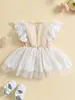 Girl Dresses Summer Infant Baby Girls Bodysuit Romper Lace Tulle Patchwork A-line Dress Sleeve Crew Neck Flower