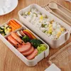 Hem Lunchlådor 3 Grid Wheat Straw Bento Transparent lock Matbehållare för arbete Travel Portable Student Lunch Boxes Containrar LT255