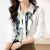 Kvinnors blusar modetryck långärmad toppar eleganta kontor lady chiffon skjortor kvinnlig koreansk stil kläder knapp lös kvinnor blus