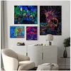 Leinwand Wandgemälde für Wohnzimmer Home Decor abstrakte Blacklight Gemälde Kunst psychedelische Trippy Poster Drucke Wand Woo