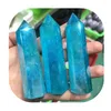 Decoratieve beeldjes Blue Aura Natural Clear Quartz Wand Point Crystal Healing Stones te koop