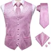 Men's Vests HiTie Suit Pink 100 Silk For Wedding Peach High Quality Coral Waistcoat for Men Pocket Hanky Cufflinks Set 230222