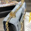 Cross-body Denim Bag Chain Handväska axelväska duk denim guld hårdvara brev tillbehör klaff messenger väskor 7a kvalitet fas276g