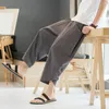 Męskie spodnie japońskie elastyczne talia bawełniana bawełniana płótna męska luźna oddychająca oddychająca stała kolor fitness streetwear plus size 5xl 230221