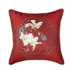 Travesseiro estilo chinês refinado sofisticado decoração de casamento bordado de flor de flor vermelha lombar lombar bastidura