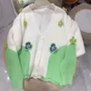 Cárdigan de flores tridimensionales con cuentas a juego de colores para mujer, chaqueta holgada de manga larga con cuello en V para primavera y otoño para mujer