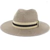 Berretti HT3584 Cappello di paglia Uomo Donna Primavera Estate Sole Uomo Donna Berretto da spiaggia Panama Protezione UV Fedora a tesa larga