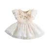 Girl Dresses Summer Infant Baby Girls Bodysuit Romper Lace Tulle Patchwork A-line Dress Sleeve Crew Neck Flower