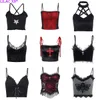 Women's Tanks Camis Goth Cross Print Lace Bodycon Crop Tops Camis Sexy Y2K Aesthetic Black Red Basic Corset Tank Top Summer Clothes for Women Girls 230222