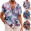 Camisetas masculinas masculinas havaianas floral botão para férias tropicais praia de pacote de bolso de verão pacote de mangas compridas de manga longa