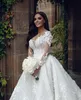 Fabulous 3D Appliqued Wedding Dresses Beaded Bridal Gowns Lace Long Sleeves Sheer Plunging Neckline A Line Vestido De Novia