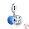 925 Pounds Silver New Fashion Charm for Pandora Bracelets, Original Accessories of The Space Plane Series, Blue Moon, Crystal Beads, Jewelry Gifts