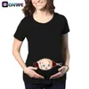 Camiseta feminina zíper do bebê carregando mulheres grávidas Gravante Camise