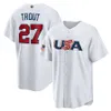 22 Clayton Kershaw USA Baseball White 2023 World Baseball Player Jersey Mookie Betts Will Smith Adam Wainwright Trea Turner Mike Trout J.T. Realmuto Kyle Tucker Menz1