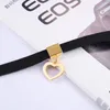 Choker Fashion Gold Color Heart Necklace Women Wide Black Flannel Collar Necklaces & Pendants Neck Chain Lady Jewerly