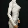 Scena moda biała perłowe bodycon kombinezon stretch legginsy kobiety seksowne klub nocny strój imprezowy body z długim rękawem