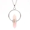 Anhänger Halsketten Natürliche Quarz Stein Sechseckige Draht Wrap Pendel Opal Lila Rosa Kristall Halskette Femme Reiki Schmuck