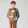 Roupas de roupas meninos listras coloridas ternos para casamentos infantil calças de coletes de blazer xadrez 3pcs roupas infantils gentleman party smoking couts de roupas w0222