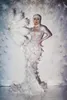 Scen Wear Sparkly Rhinestone Feather Trumpet Tail Dress Elegant Women Long Birthday Celebrate Prom Party Night Dresses Costume