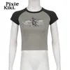 Women's T-Shirt PixieKiki Y2k Tee Shirt Fairy Grunge Wings Print Raglan Sleeves 90s Crop Tops Graphic T Shirts Streetwear Women Vintage P77-AI10 022223H