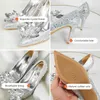 Sandali 2023 Nuovi tacchi alti Scarpe da donna da sposa Décolleté con diamanti Cenerentola Scarpe di cristallo Strass Punta a punta Glitter Party Sliver J230222