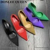 2023 New Spring Shoes Women Pumps 브랜드 럭셔리 녹색 하이힐 뾰족한 발가락 얕은 파티 드레스 웨딩 프랑스어 mujer 0220