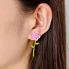 Dangle Earrings Korean Version Of Cute Painted Asymmetrical Flower Sweet Five-leaf Wild Jewelry Fashion