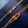 T Brand designer necklaces buckle pink diamond charm necklace 18k gold plated love U-shaped horseshoe buckle bamboo collarbone nec321g