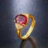 Bröllopsringar 24K Guld för kvinnor ovala röda imiterade ädelstenring Rotestonengagemang Jewelry Christmas Gift