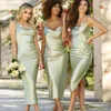 Party Dresses Slim Fit Midi Bridesmaids Vintage Satin Silk Sleeveless Cowl Neck Side Slit Bridal Wedding Gown Spaghetti Straps 230221