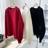 Kvinnors hoodies tröjor förtjockad vin röd tröja kvinnors koreanska lösa långa ärm pullover toppstativ / fleece 230222