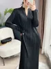 Casual Dresses Miyake Pleated Women Dress Korean Fashion Designer Autumn Winter Long Sleeve Casual Black Dresses Elegant Aesthetic Clothes 230222