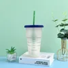 Disposable Dinnerware 1Pcs 6 Color Reusable Water Bottles With Straws Lid Changing Cold Cups Magic Tumbler Eco-Friendly