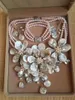 Necklace Earrings Set Women's 18" Pink Pearl And White Shell Flower Statement Bracelet Earring